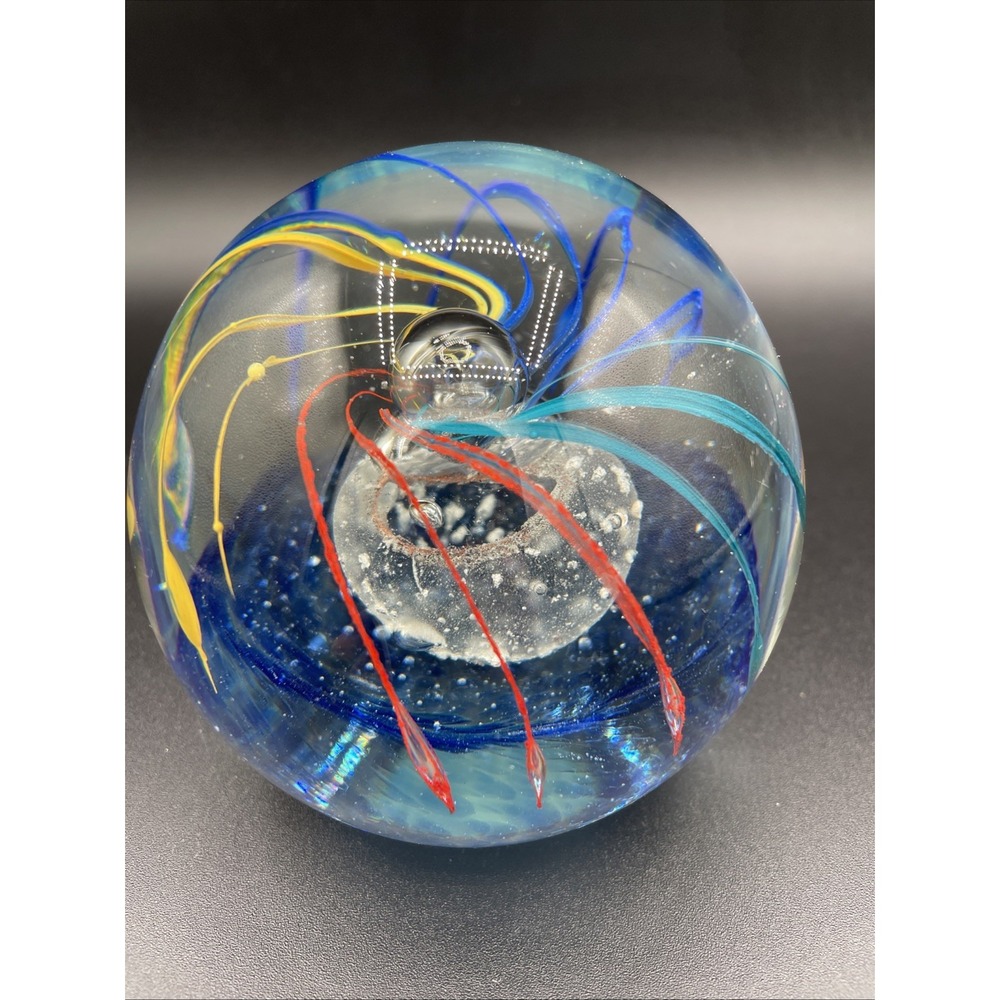 Vintage Large Murano Style Art Glass Firework/Explosion Swirl Paperweight 4"
